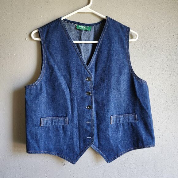 Med Vtg Denim Vest Union Made In USA Jean Buttons Missing RSC - Picture 1 of 10